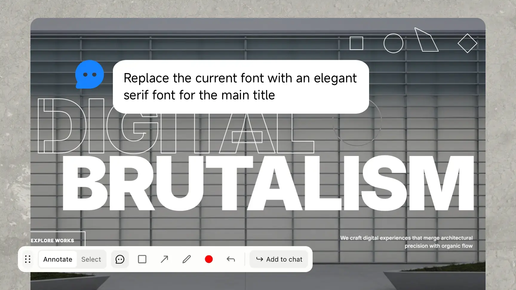 User interface of the AI website maker showing website customization with conversational and visual editing, including text, layout, and style adjustments.