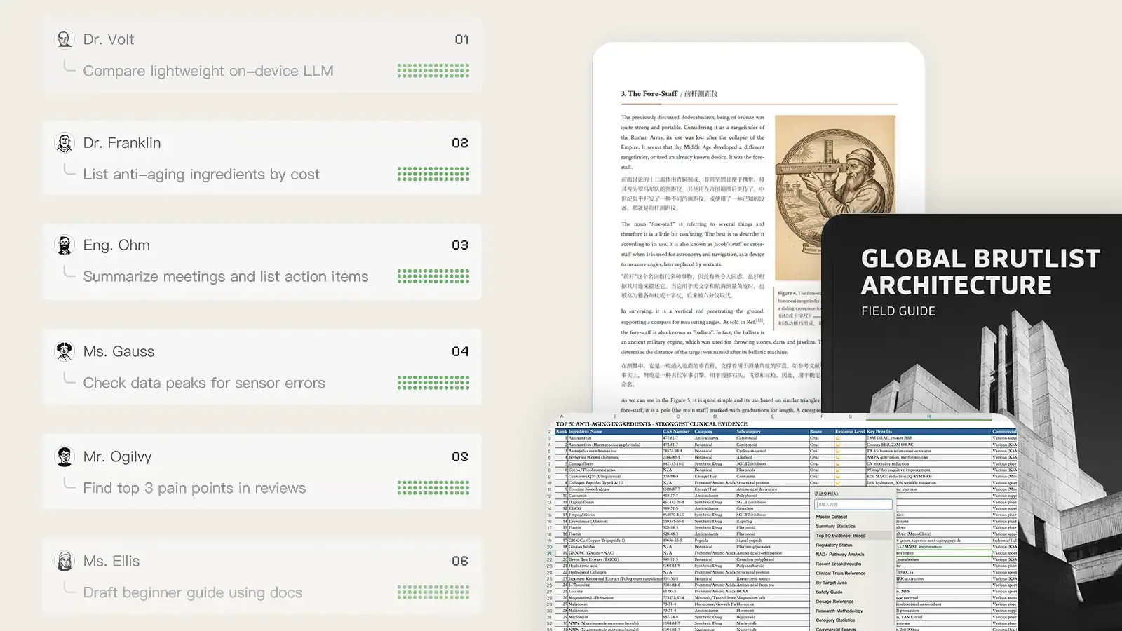 Kimi K2.5 Agent Swarm processing different tasks like documents and sheets  in parallel