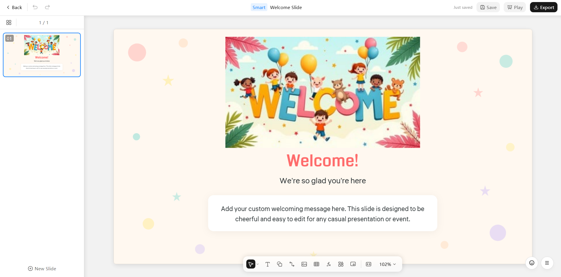 Friendly illustrated welcome slide