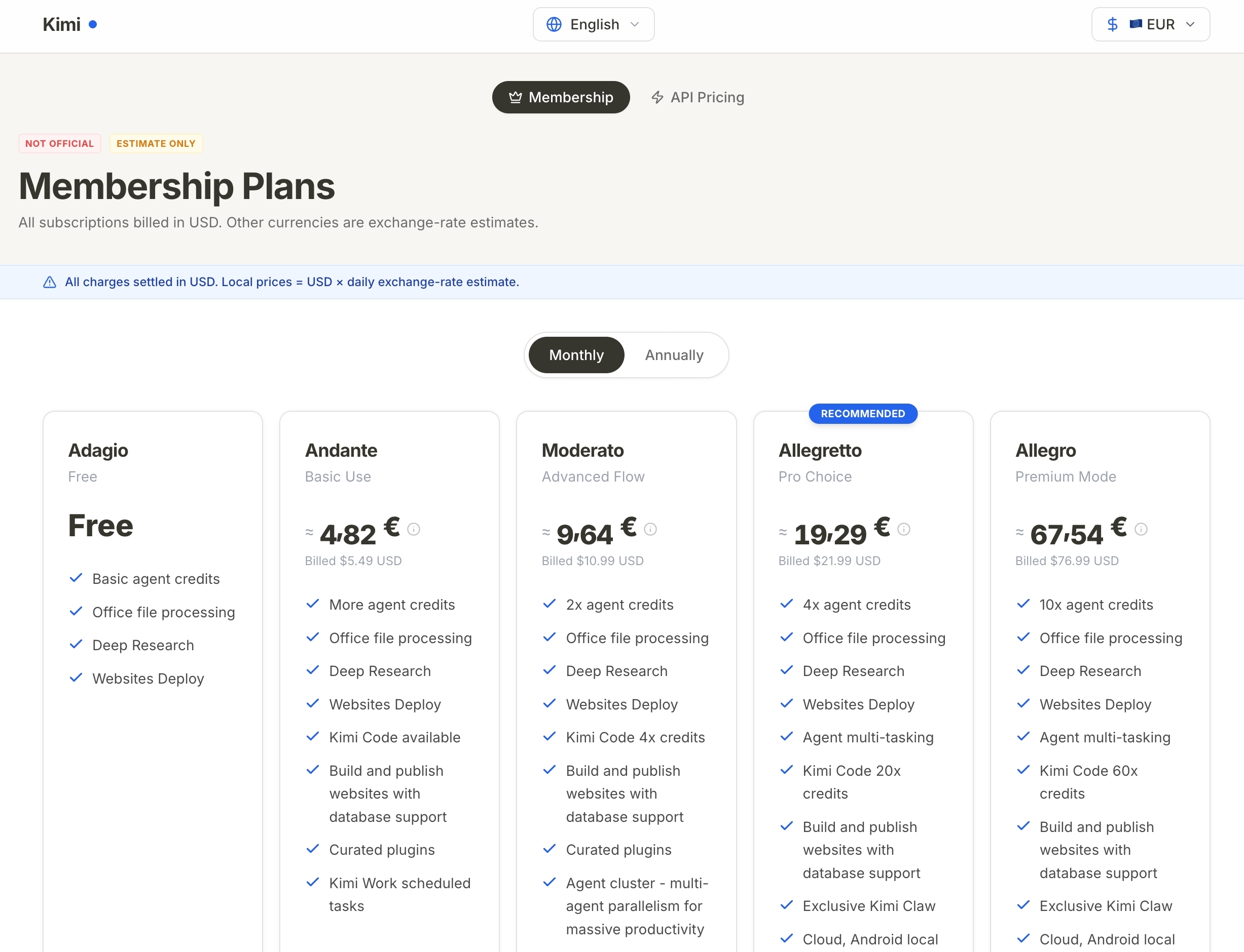 Multi-Currency Pricing Page
