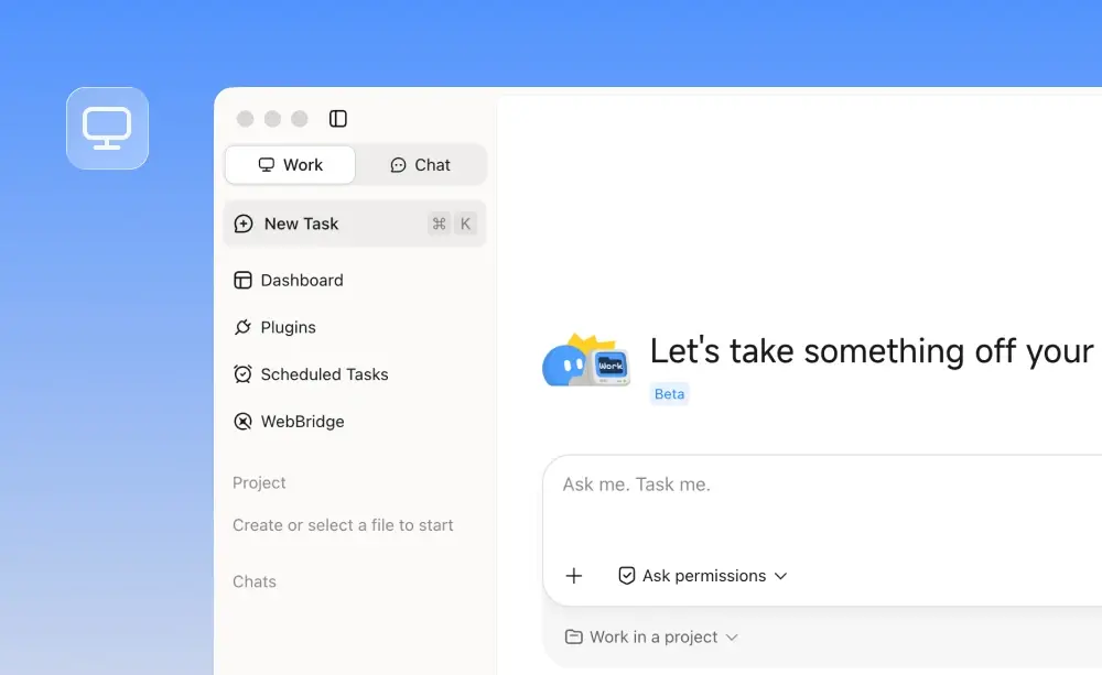 Users can automate and schedule tasks on the desktop via Kimi Work