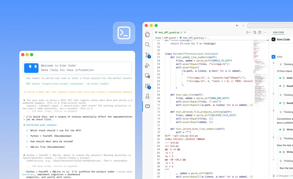 Users can use Kimi Code both in the Terminal or IDE