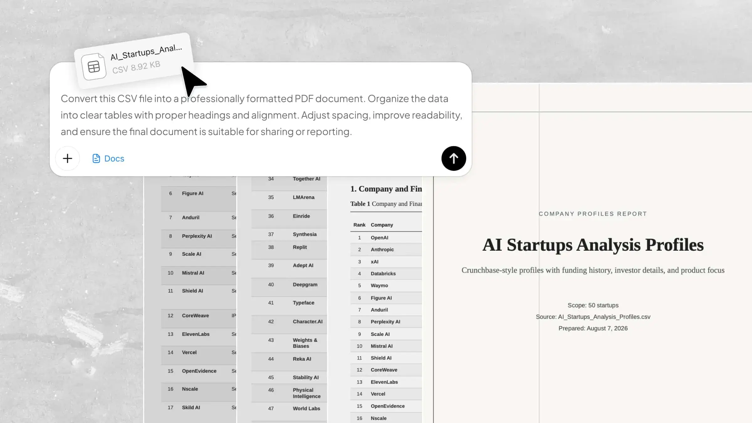 CSV to PDF Converter | Convert Files Easily with AI