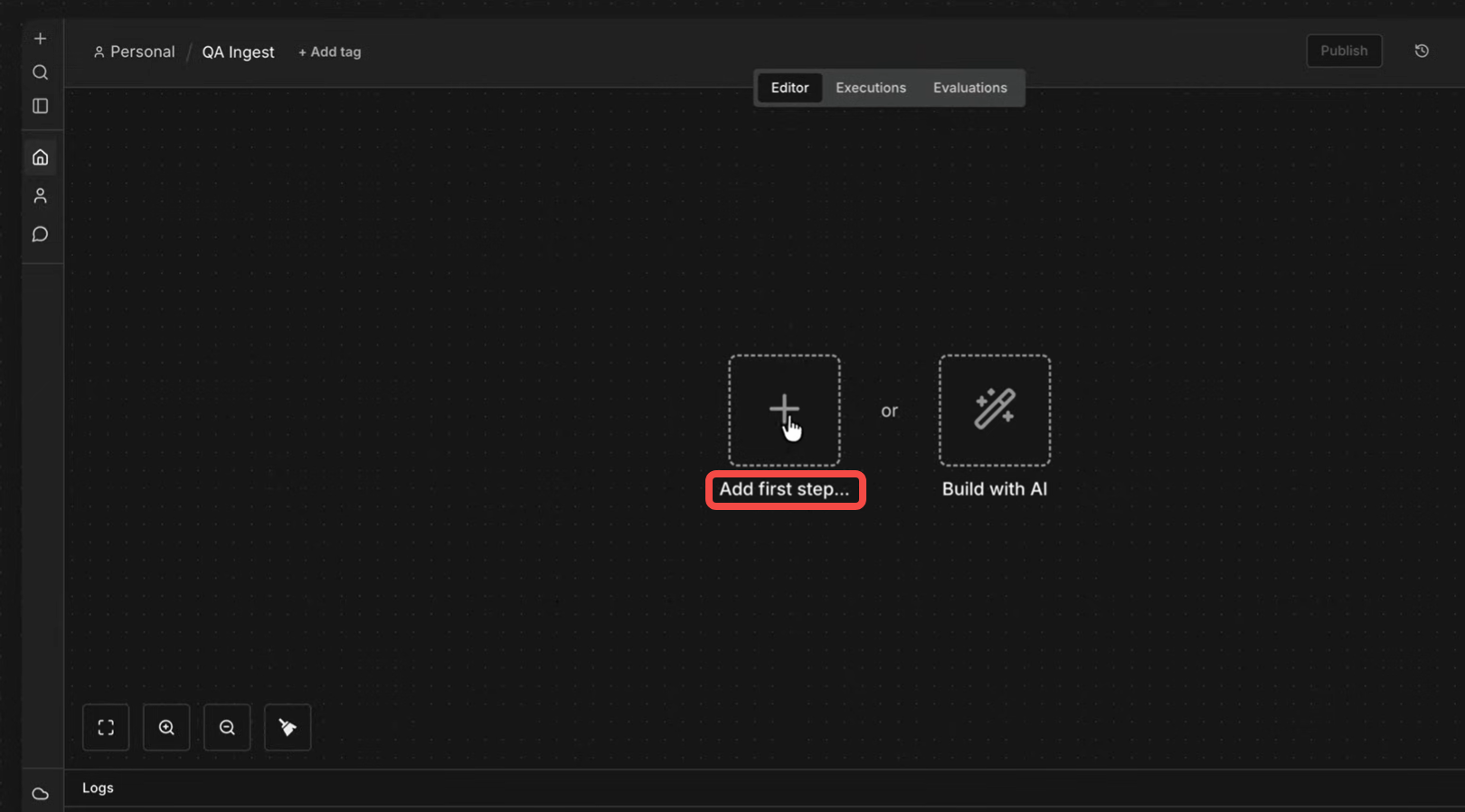 Create a new workflow and add a Chat Trigger