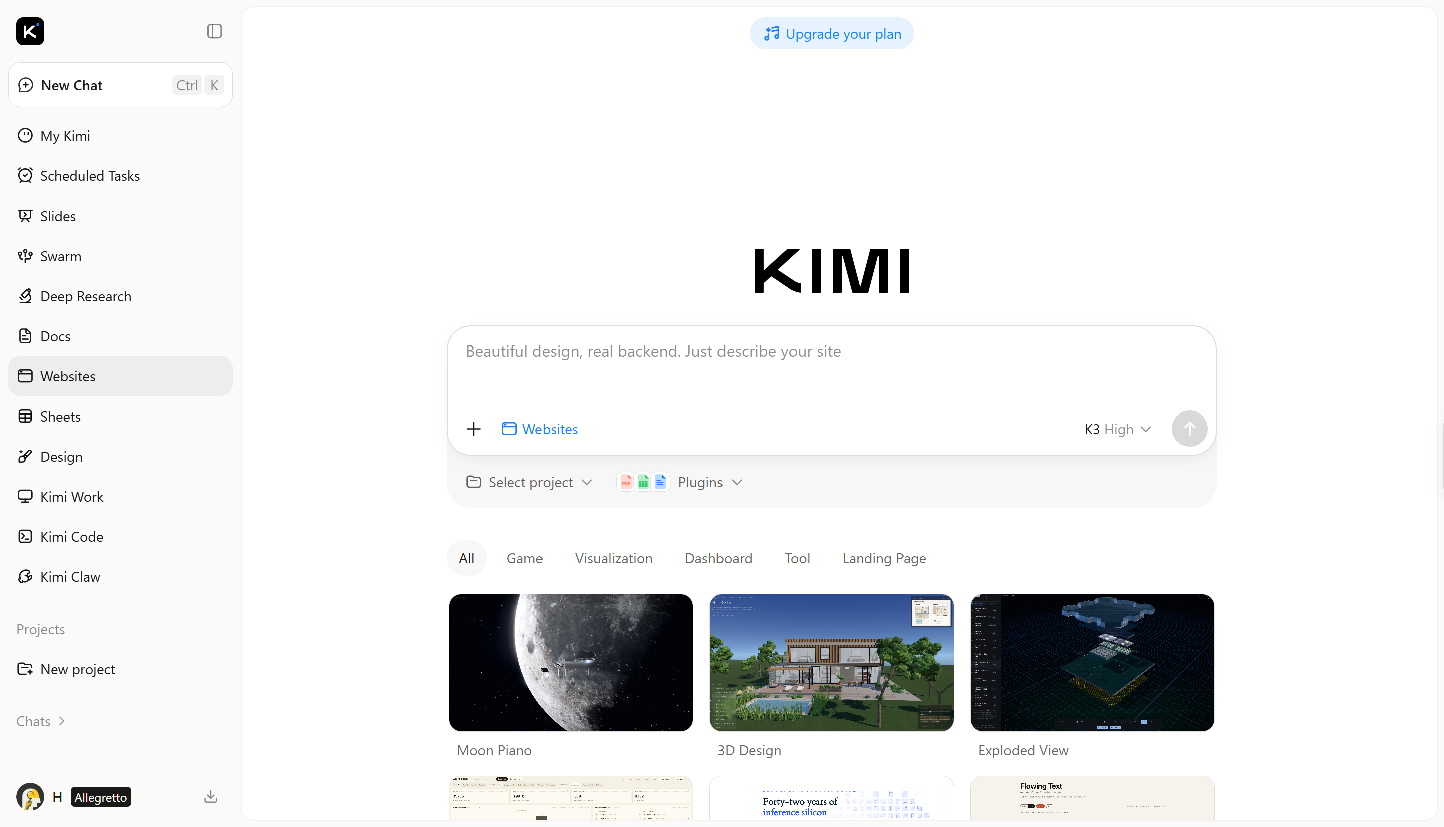 Kimi Websites 界面