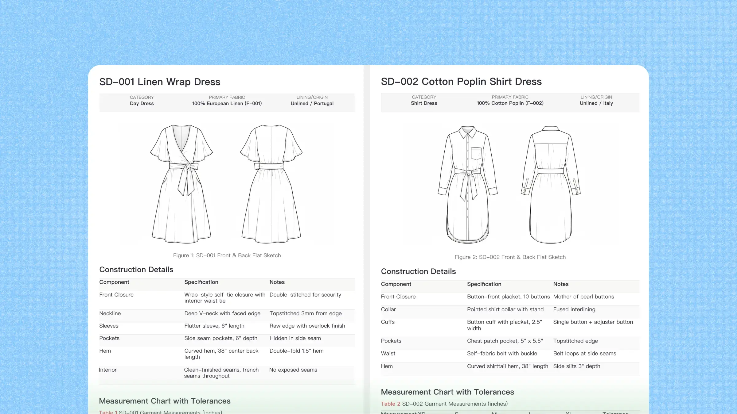 Dossier technique de collection de robes d'été pour femmes