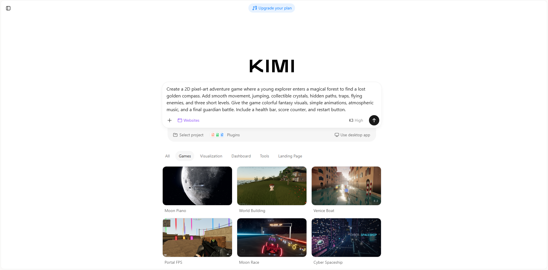 进入 Kimi 构建应用并描述创意